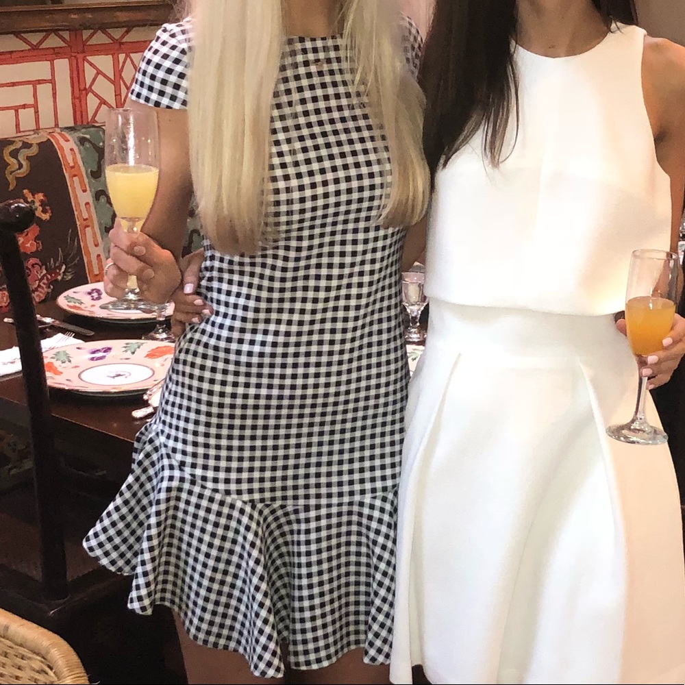 Likely black and white gingham dress